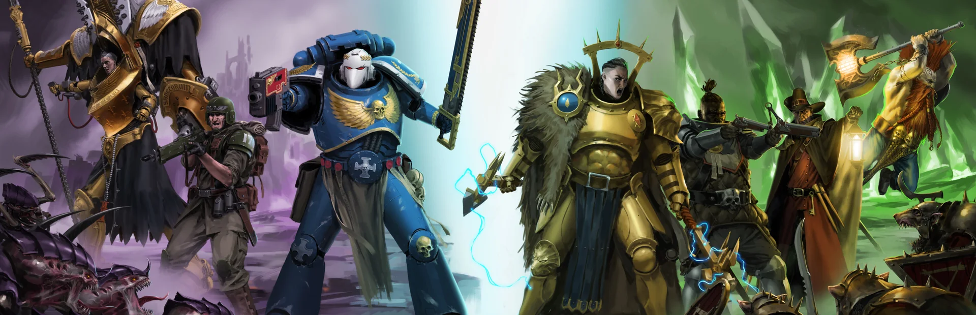 Warhammer Survivors champions fighting a horde